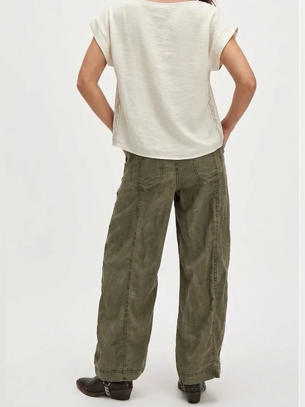 Free People Sylvie Green Barrel High Rise Pants - Picture 2 of 8